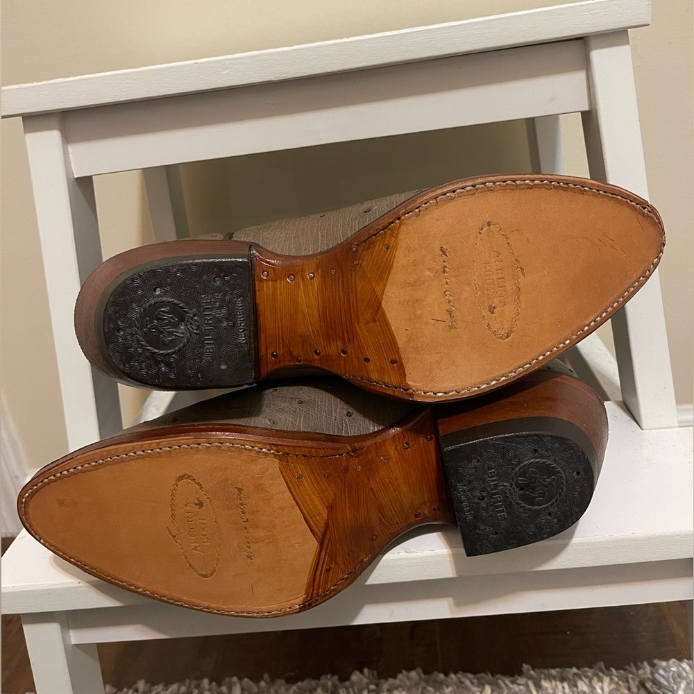 NWT Alberta Boots Gray Brown Ostrich & Cowhide Cowboy Western Boots Men Size 8.5 - Picture 8 of 10